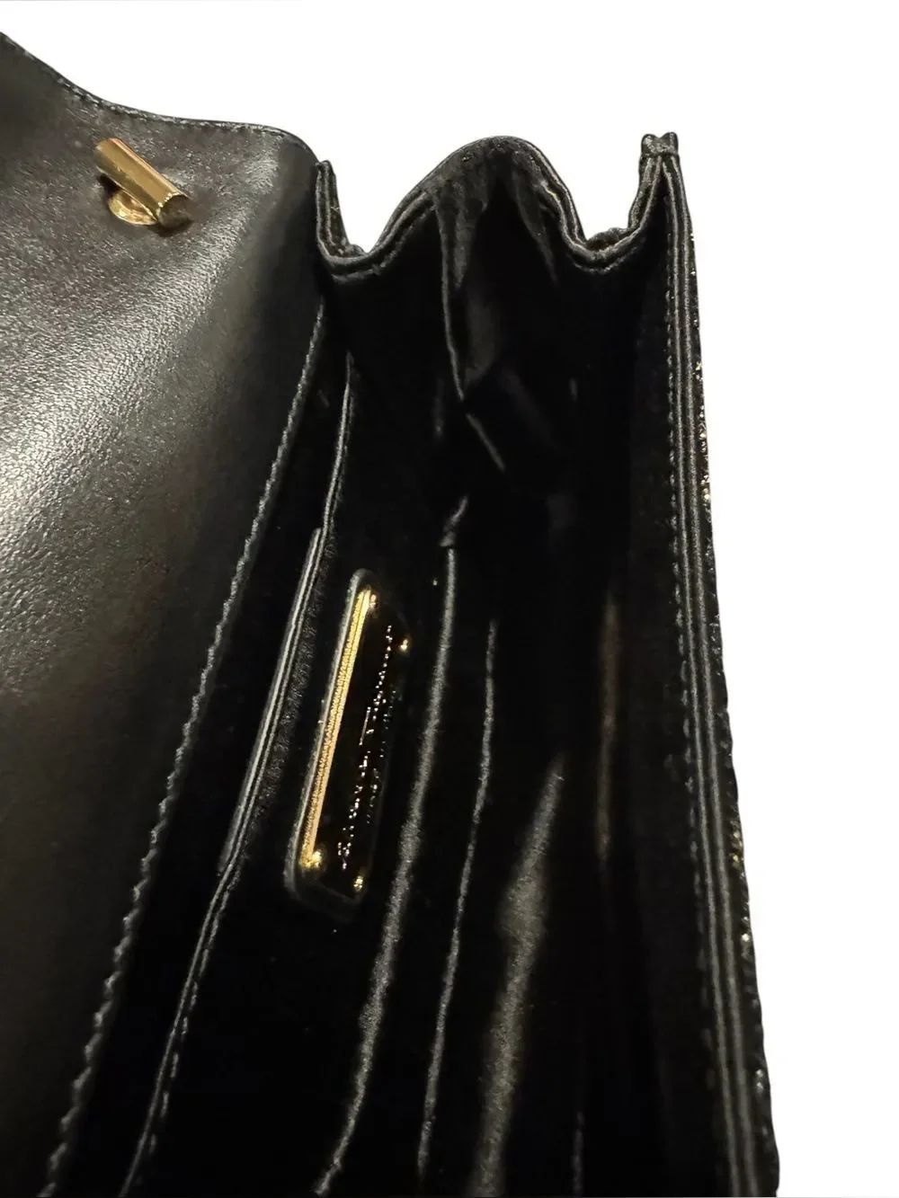Salvatore Ferragamo Black & Gold Glitter 2way Vara Bow Ginny Crossbody Bag Auth